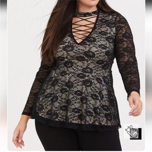 Torrid Size 00 Black Lace Women's Deep V neck Top